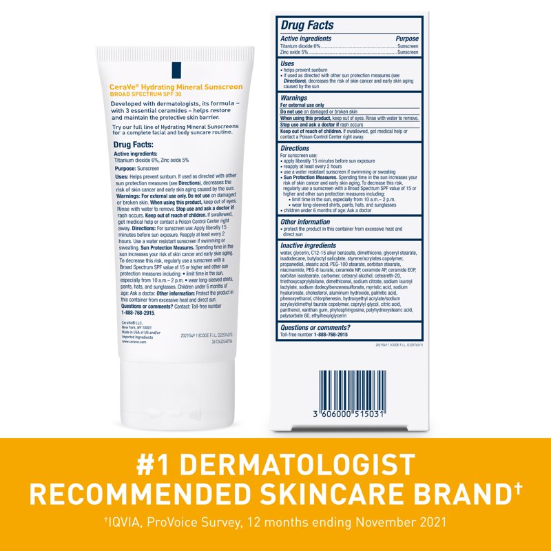Mineral Sunscreen Face Lotion SPF 30 for Sensitive Skin - Unscented, Fragrance-Free 2.5 oz