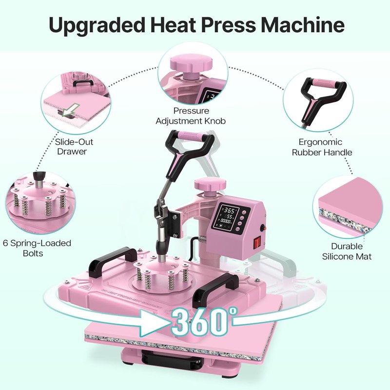 5-in-1 Heat Press Machine 15x12 inch for Sublimation Mugs Shirts Caps & More