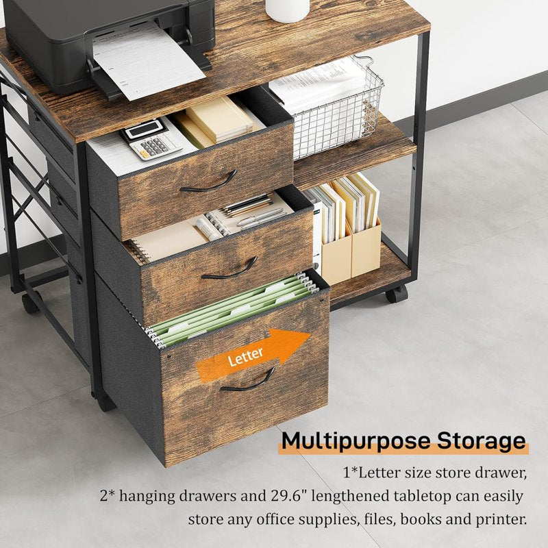 Mobile Under-Desk Filing Cabinet with Shelves & Lockable Drawers