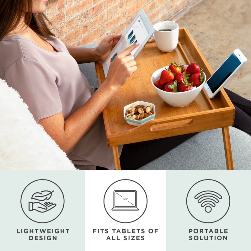 Large Bamboo Bed Tray with Phone Holder - Collapsible Laptop Desk for Bed & Couch