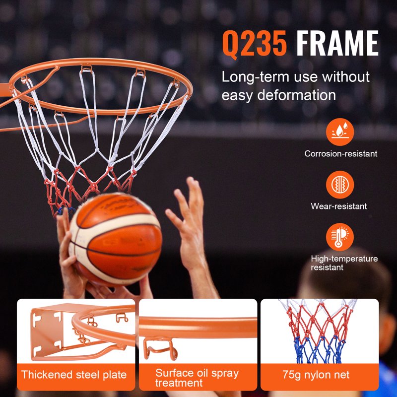 18-Inch Indoor & Outdoor Wall-Mounted Basketball Rim - Heavy Duty Steel Hoop with Net