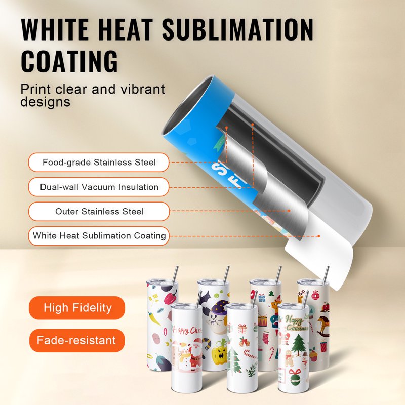 Tumbler Heat Press Machine Kit with 8 Sublimation Tumblers 20oz & Accessories