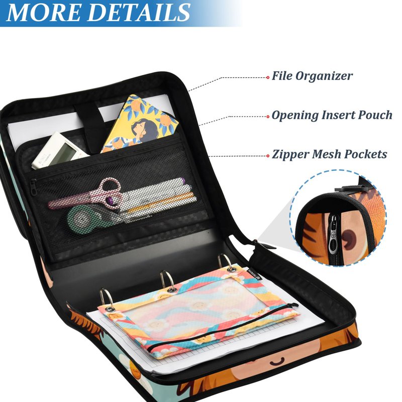 Zipper Binder with Cow & Daisy Design, 3-Ring File Organizer Bag