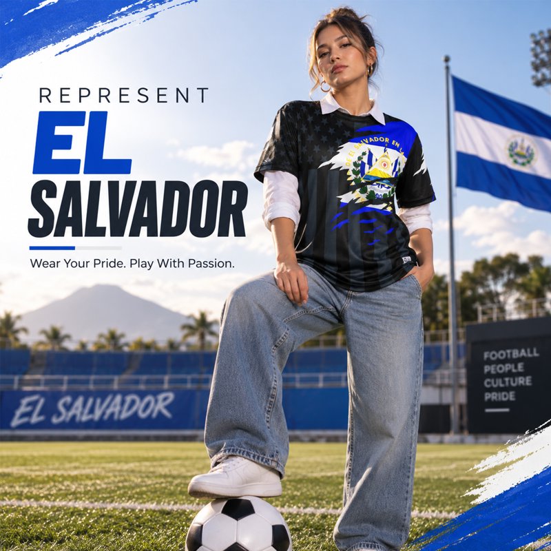 El Salvador Soccer Jersey XS - Lightweight Moisture-Wicking Fan Shirt, Athletic Fit, Fox & Fury