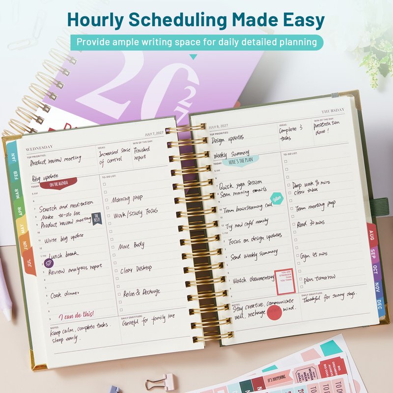 2027 Daily & Monthly Planner with Ruler and Tabs, Spiral Hardcover Calendar Book