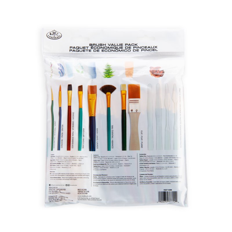 All Media Art Brush Set 50 Pieces - Assorted Shapes & Sizes for Painting