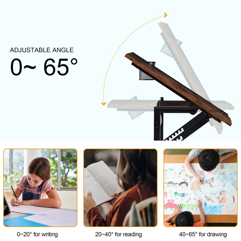 Adjustable Drafting Table with Wheels and Pencil Ledge - Art & Craft Desk
