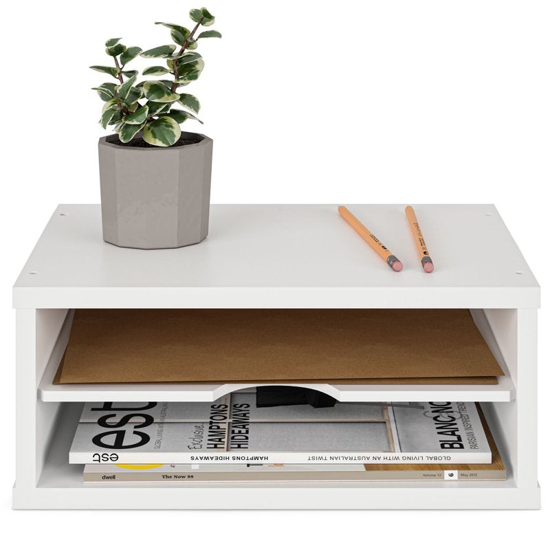 Desktop File Organizer with 2 Tiers, Wooden Mail & Paper Sorter, White