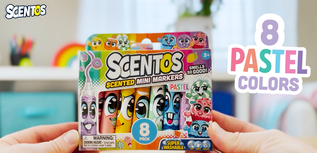 Scentos Fruit Scented Mini Markers for Kids - Washable & Kid Approved, 8 Pack or 16 Pack