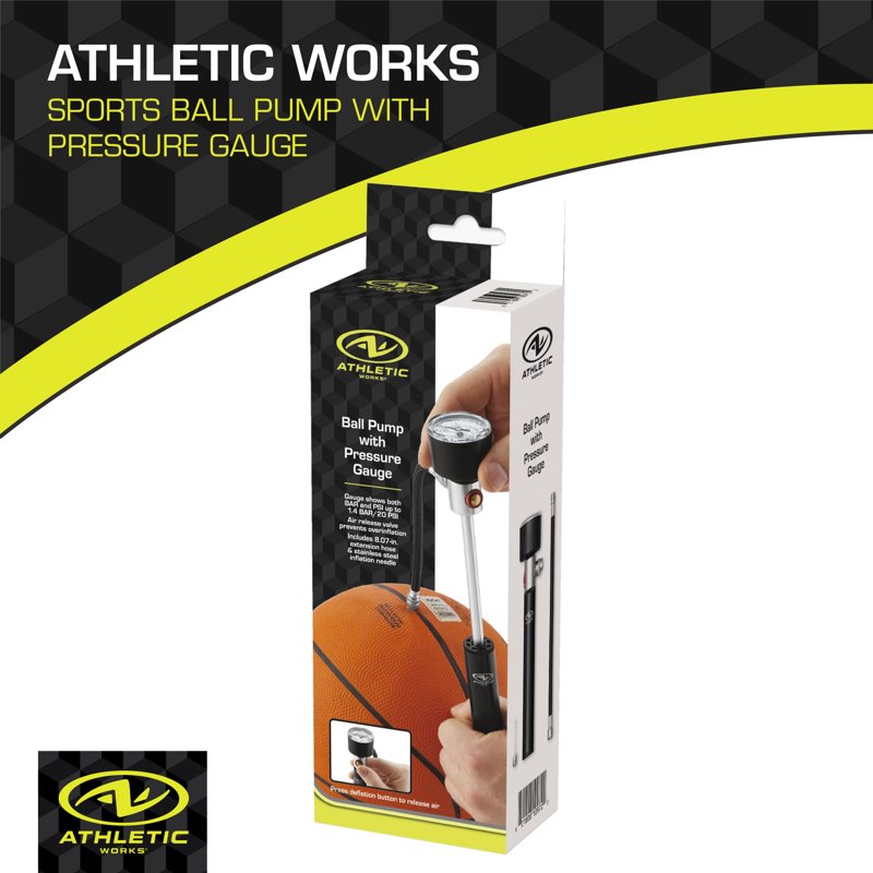 Sports Ball Pump with Pressure Gauge, Hose & Needle - Compact & Portable