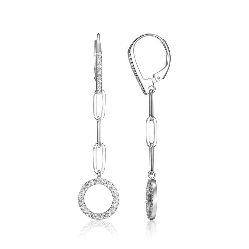 Sterling Silver Cubic Zirconia Circle Paperclip Earrings - Hypoallergenic, 2 Inch Length