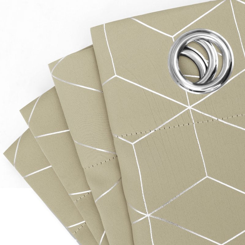 Blackout Curtains for Bedroom Light Beige 52x45 Inch Modern Geometric Design Thermal Insulation Drapes - 2 Panels