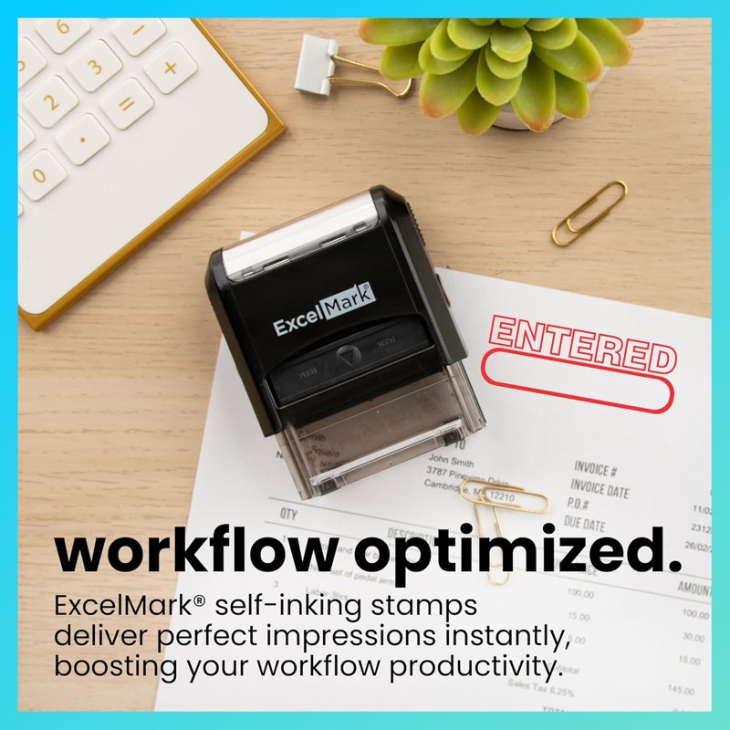 Self-Inking Rubber Stamp with Red Ink - Refillable Office Stamp