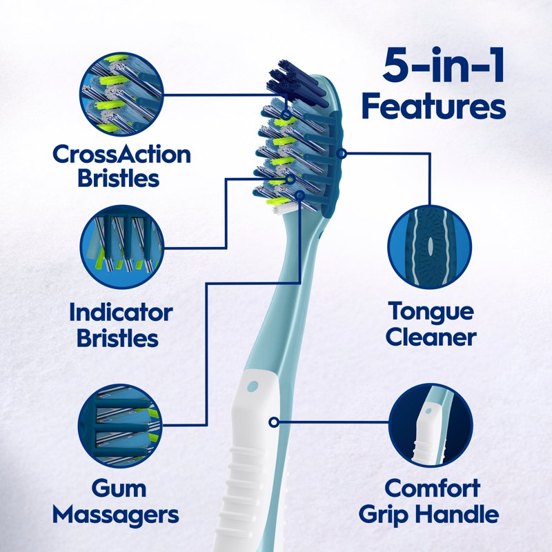 Manual Toothbrush Set with CrossAction Bristles for Deep Plaque Removal - 6 Pack