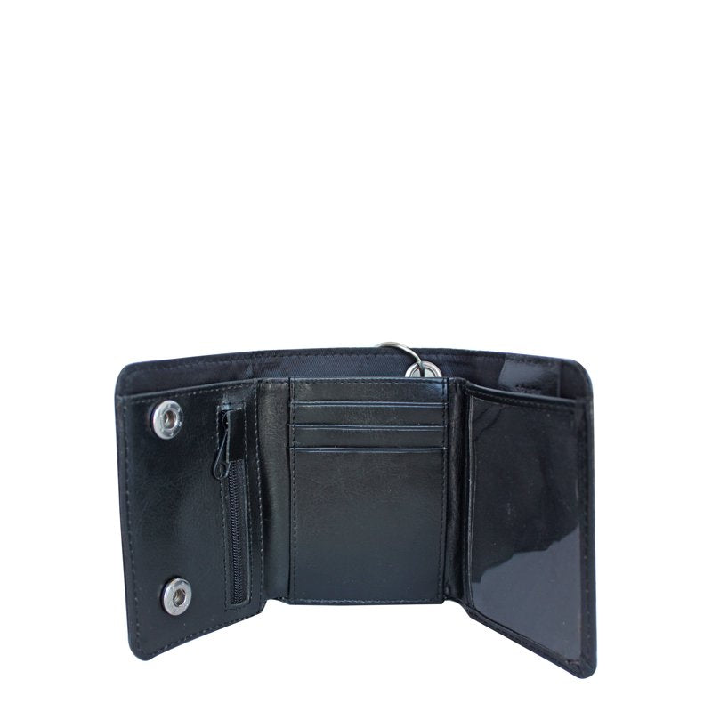 Men's Trifold Chain Wallet with Skull Design and RFID Protection
