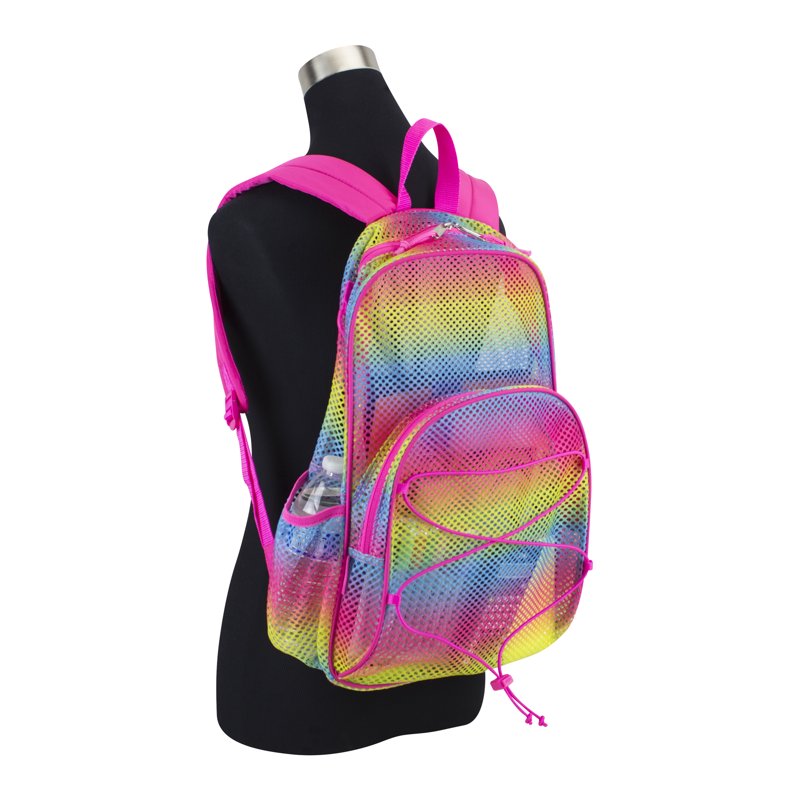 Unisex Mesh Bungee Backpack with Padded Shoulder Straps - Rainbow Ombre