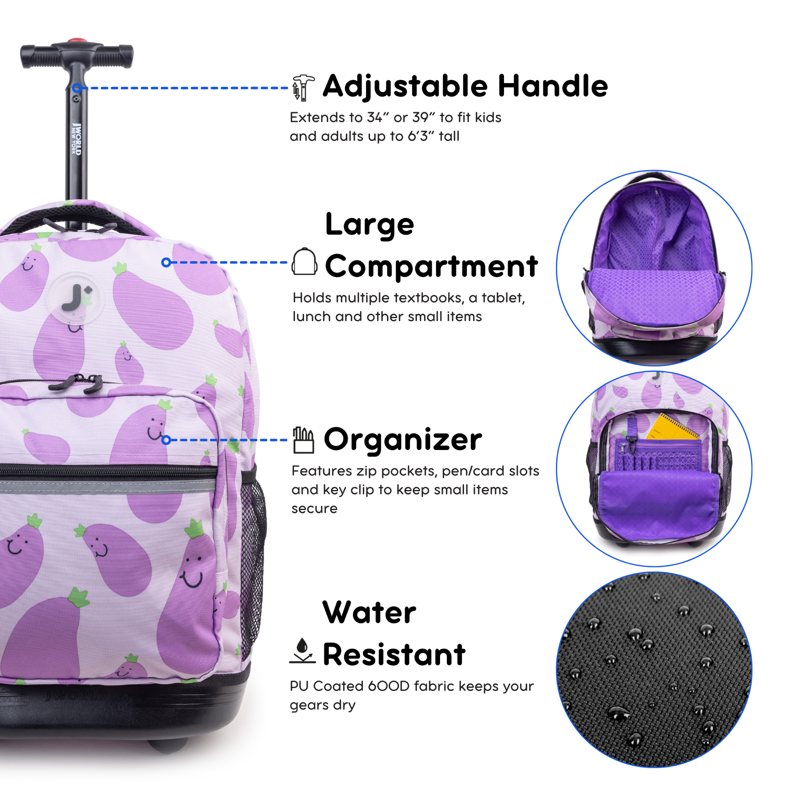 Unisex 18-Inch Rolling Backpack for School & Travel - Durable & Lightweight
