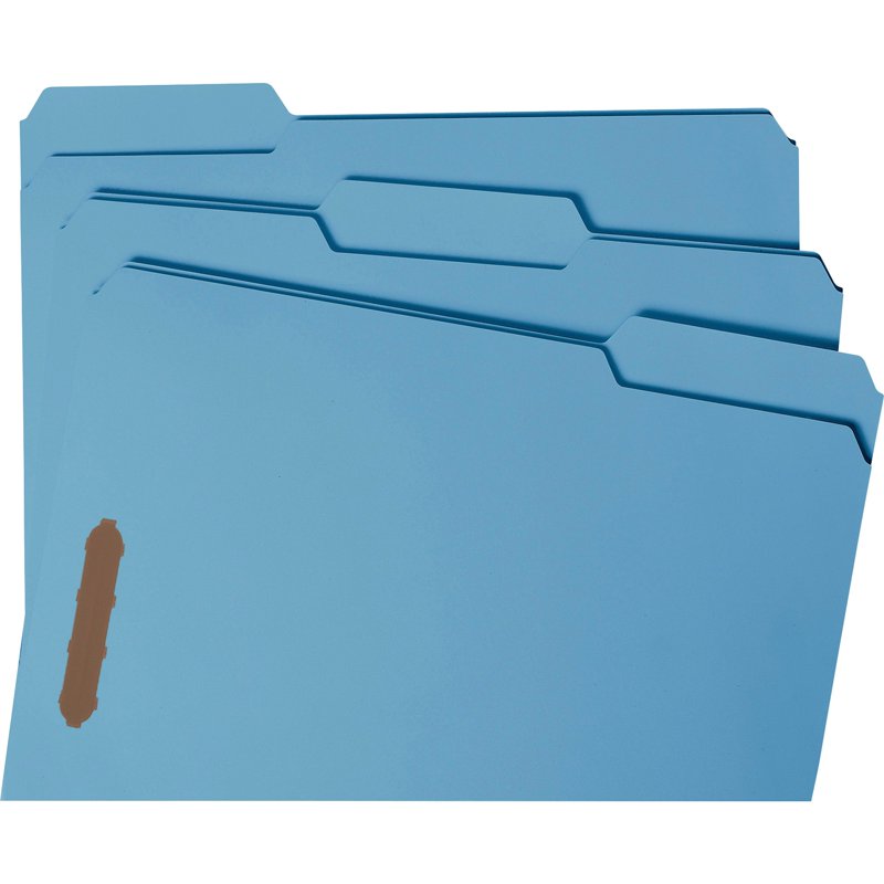 Blue Fastener File Folders with Reinforced Tabs - 50 Pack, Letter Size