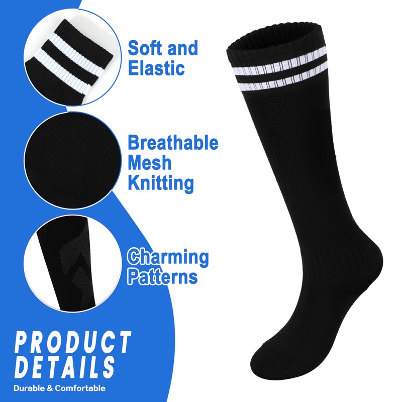 2 Pairs Kids Soccer Shin Guards & Socks Set, Lightweight Youth Shield for 3-15 Years, Black & Blue (Variation: L, 2 Pair)