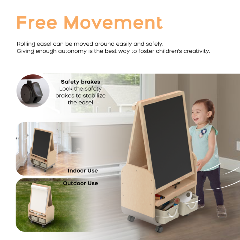 3-in-1 Kids Art Easel with Magnetic Chalkboard Whiteboard & Storage, Adjustable Height