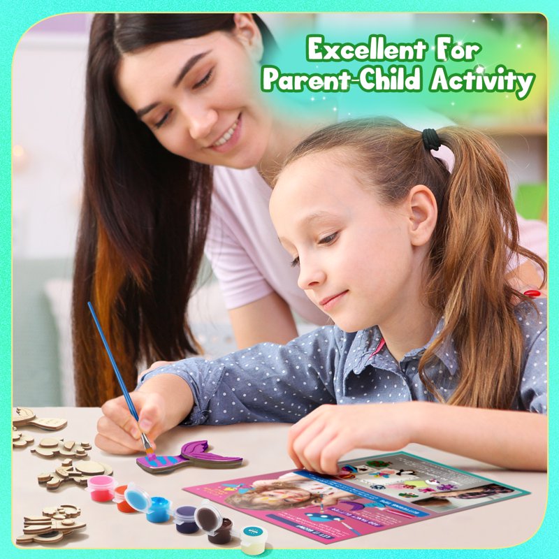 Glow-in-the-Dark Wooden Magnet Painting Kit for Kids - 40 Pieces