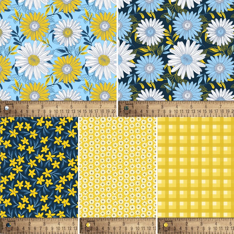 Cotton Fabric Fat Quarter Bundle 18x21 Inches Multi-Color for Quilting & Sewing - 5 Pieces