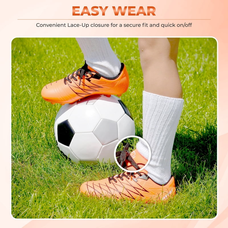 Vizari Boca Firm Ground Kids Soccer Cleats – Lightweight, Durable Shoes, Cushioned Heel, Orange/Black