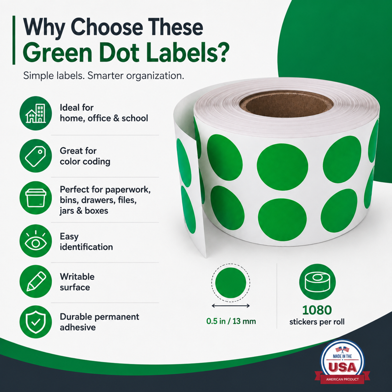 Color Coding Label Roll - 0.5 Inch Diameter, 1080 Stickers, Multipurpose Use