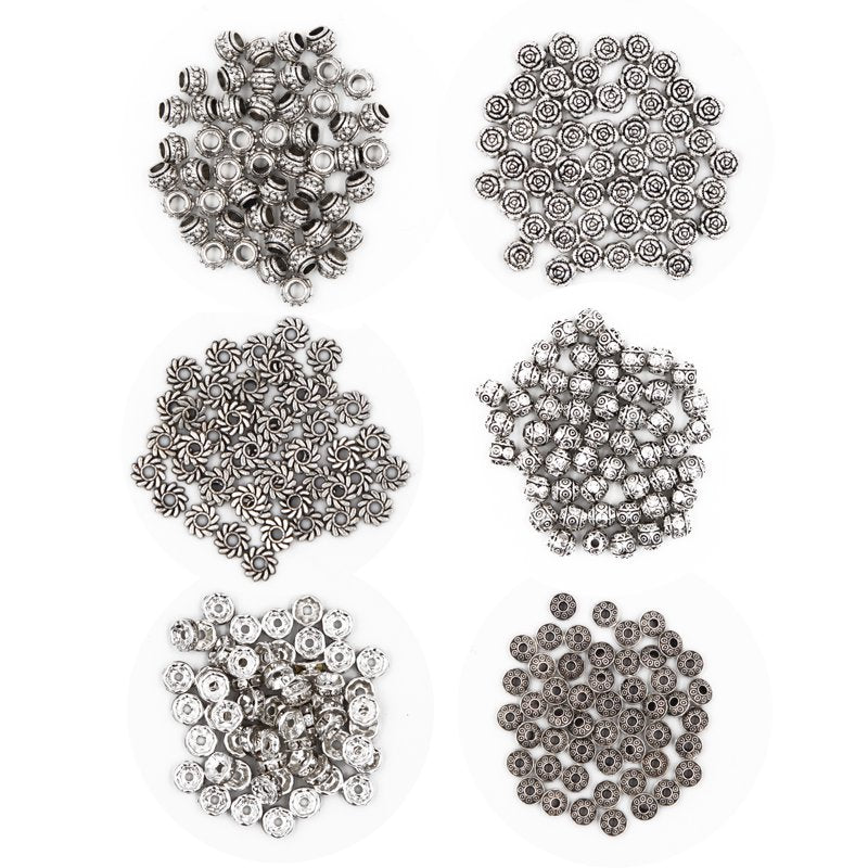 600pcs Jewelry Bead Spacer Set - Silver & Gold Alloy Charms for DIY Bracelets & Necklaces
