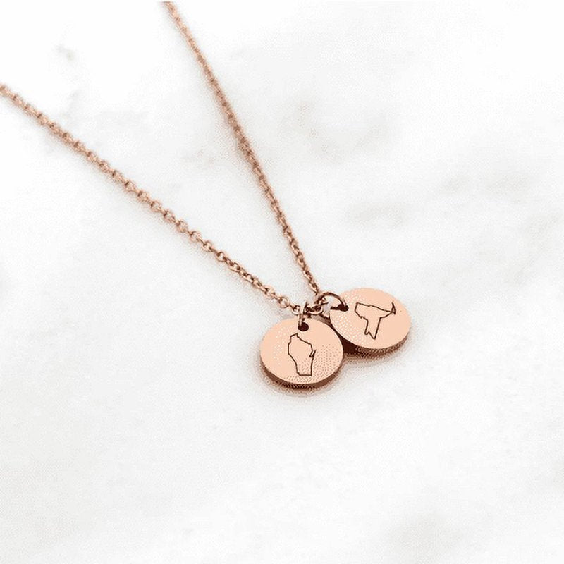Personalized Long Distance State Necklace Engraved Round Jewelry Gift for Her