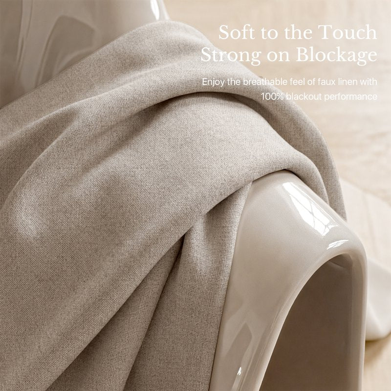 Blackout Linen Curtains - Natural 52x95 Inches, 2-Piece Set