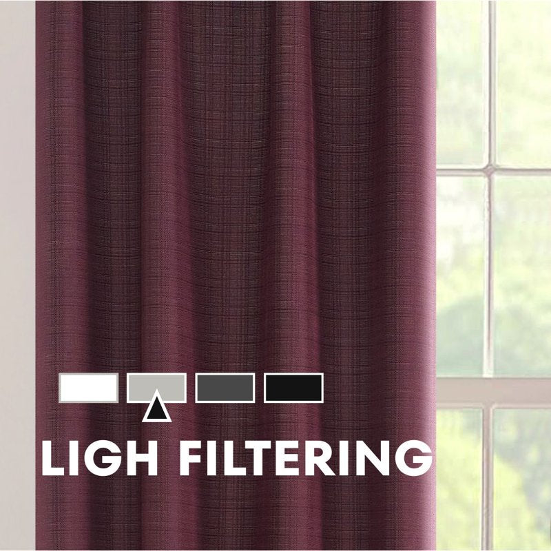 Light Filtering Curtain Panel Pair - Textured Solid Window Drapes, Burgundy, Set of 2