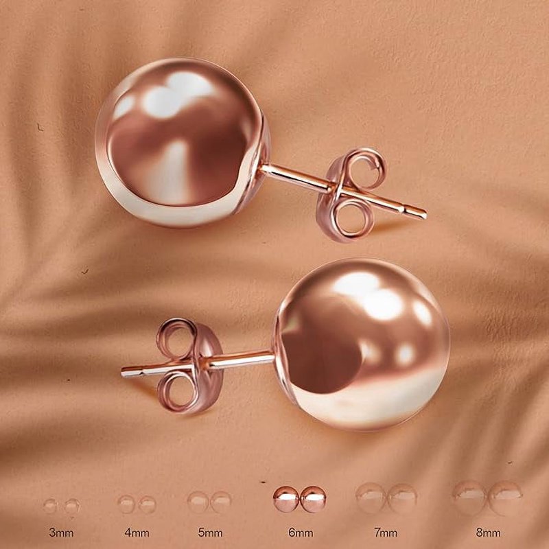 Premium 14K Solid Rose Gold Ball Stud Earrings - Hypoallergenic & Elegant