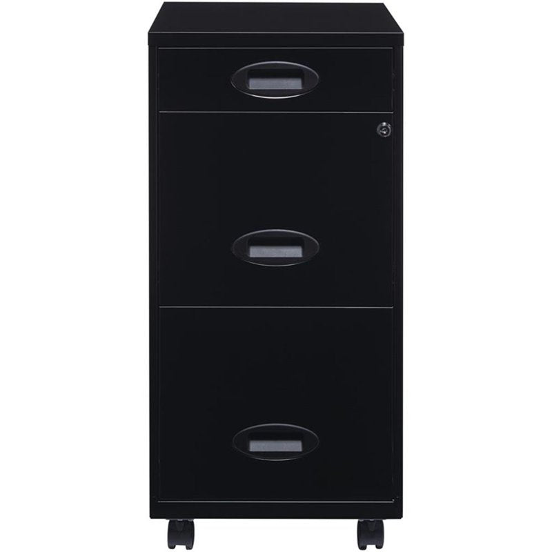 Mobile 3-Drawer Steel File Cabinet with Lock - Black Office Storage