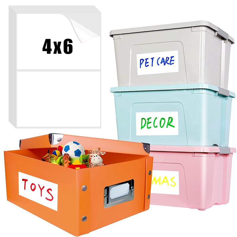 Waterproof Storage Bin Labels 4x6 Inches - Removable, Tear-Resistant Matte White Stickers for Garage Pantry Office Warehouse