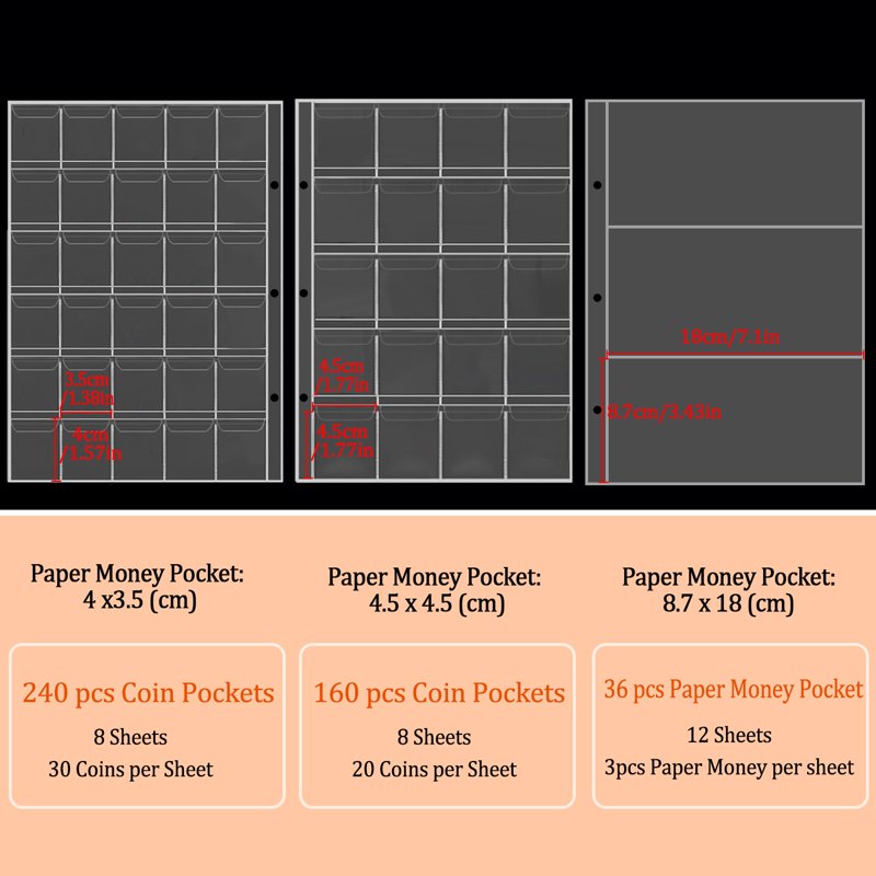 Fireproof Coin Collection Album with 400 Pockets & 36 Currency Sleeves