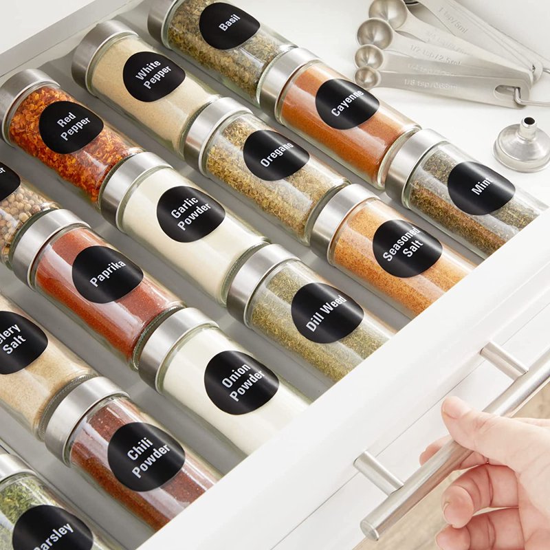 Waterproof Vinyl Spice Label Stickers - 144 Round Chalkboard Labels for Jars & Containers