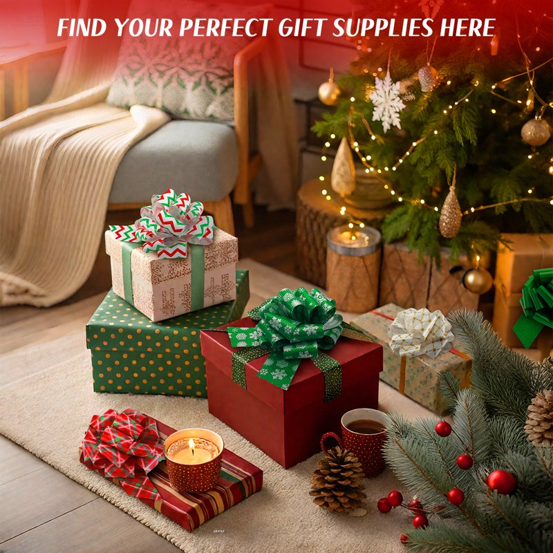 Christmas Gift Wrap Bows - 12 Pcs Holiday Ribbon Bows for Gift Packaging