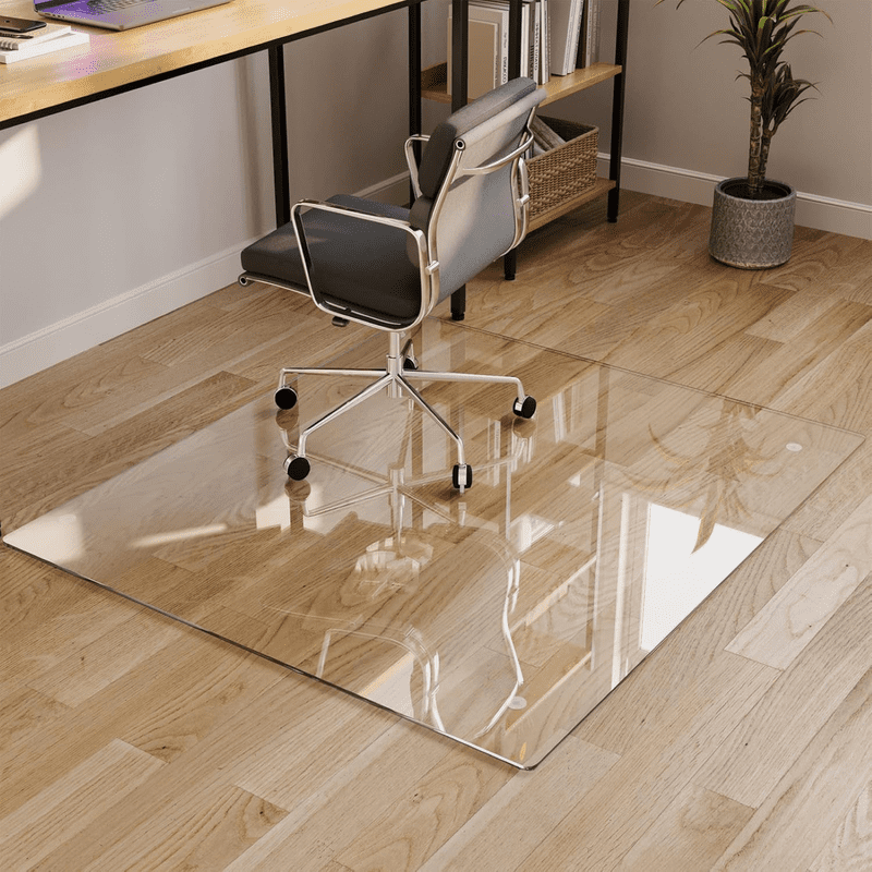 Heavy Duty Tempered Glass Chair Mat 46.1x55 Inches Clear Office Floor Protector