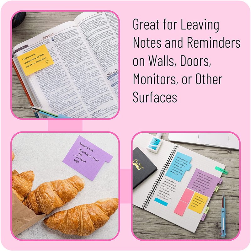 Neon Sticky Notes Set with Index Tabs - 410 Pack for Planners Journals and Bibles