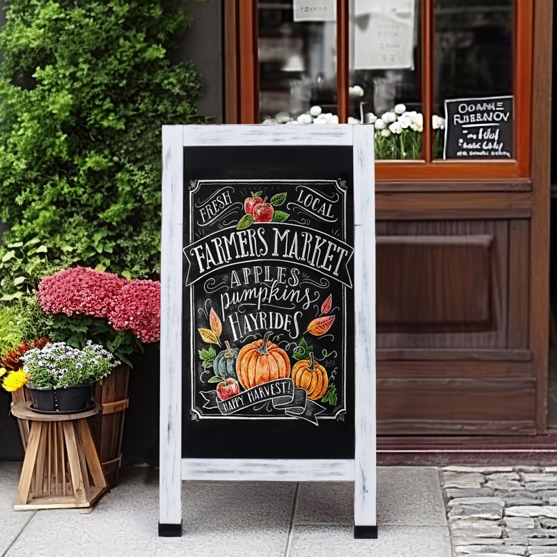 Large Magnetic A-Frame Chalkboard Sign 40x20 Inches Double Sided White Wooden Frame