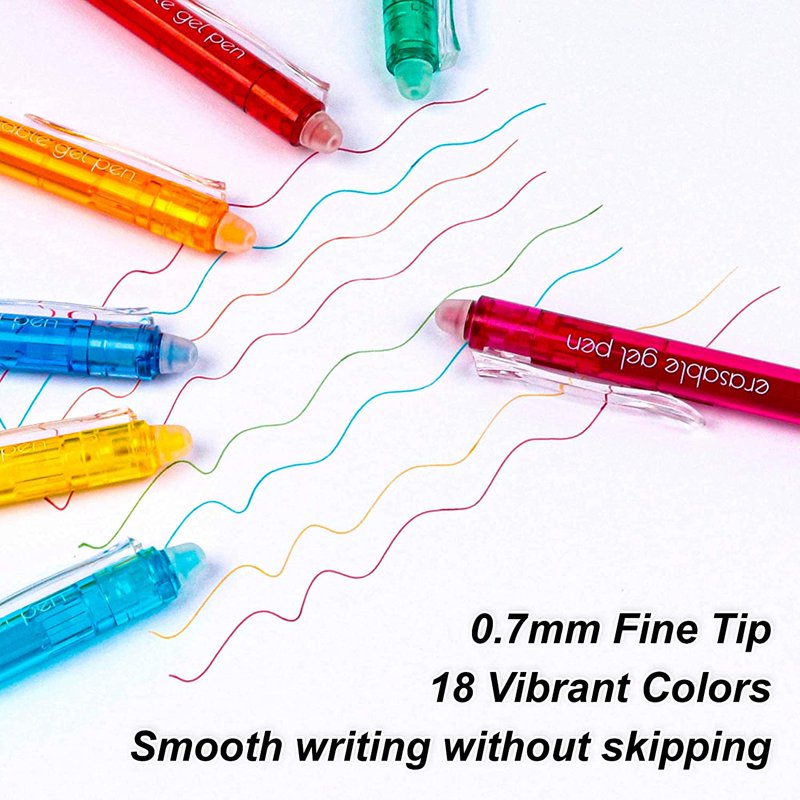 Erasable Gel Pens Set - 22 Bright Colors, Retractable Fine Point, Mistake-Free Writing and Drawing