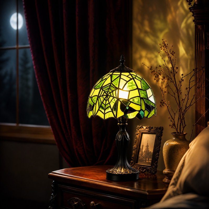 Halloween Gothic Stained Glass Table Lamp - Witch Hat Design, 11.8 Inch Decorative Light
