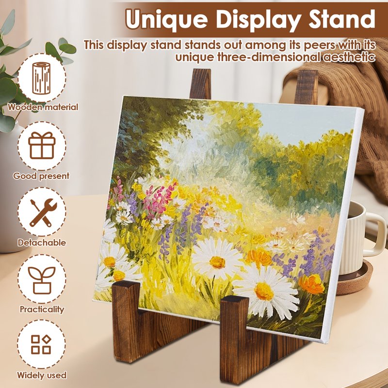 Wooden Plate Stand Set - Rustic Brown Tabletop Easels for Photos & Books, 8.66 Inch, 4 Pieces