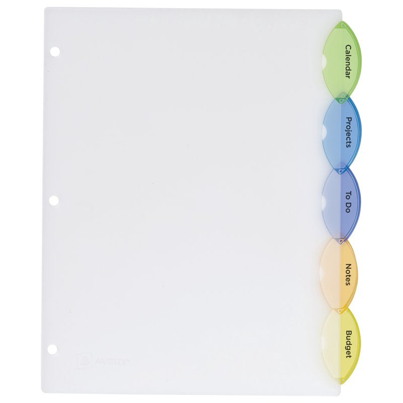Multi-Color Plastic Binder Dividers with Insertable Style Edge Tabs - 5-Tab Set