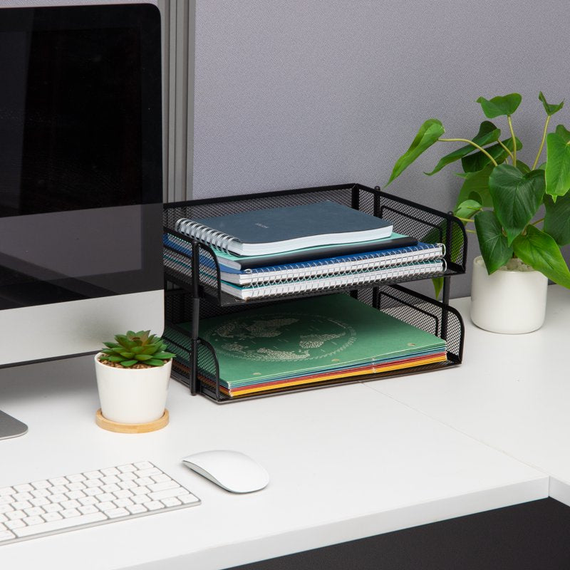 Stackable Metal Mesh File Holders 2-Pack Desktop Organizer Office Storage