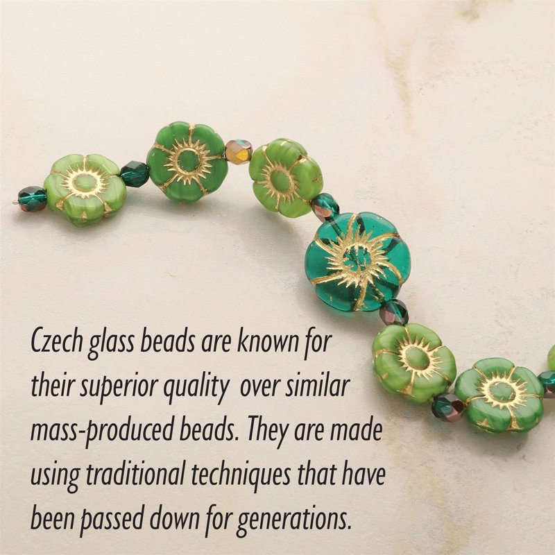 Czech Glass Bead Strands for Jewelry Making - Green Hibiscus Mix, 6x7 Inch, 15 Beads Per Strand