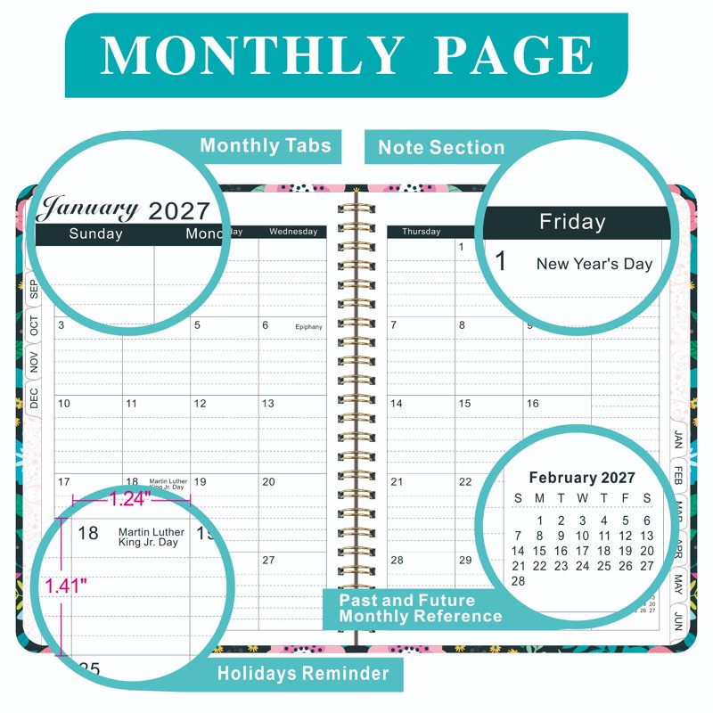 2026-2027 Daily Planner Weekly & Monthly Organizer Hardcover with Tabs Notes