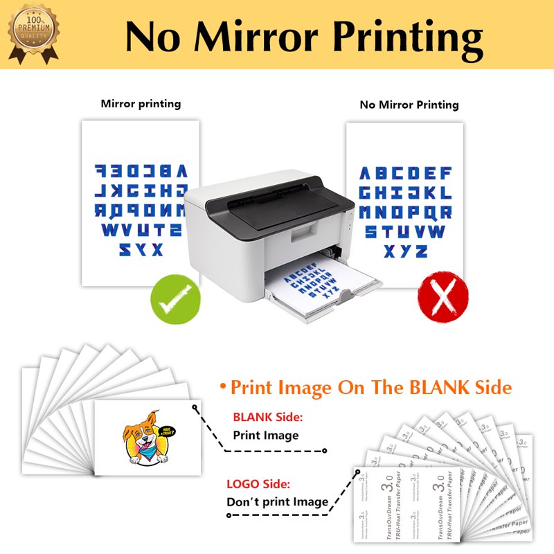 Printable Heat Transfer Paper for Dark Fabrics 8.5x11 Inch Pack of 20