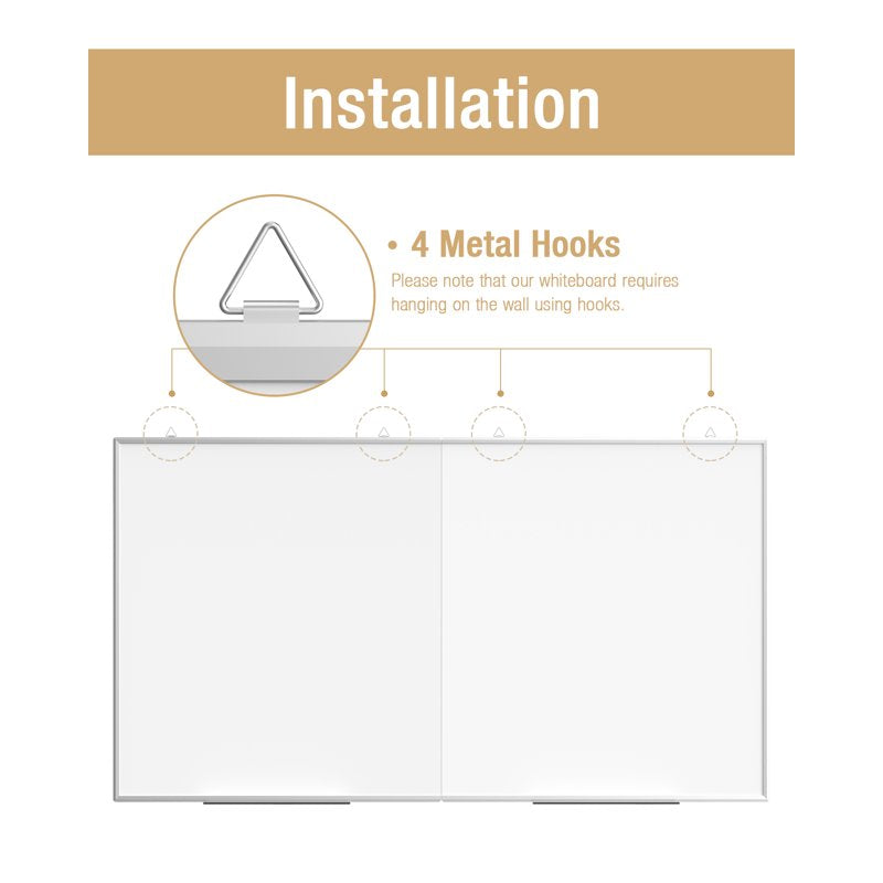 Large Magnetic Dry Erase Whiteboard - Folding Aluminum Frame Wall Mount
